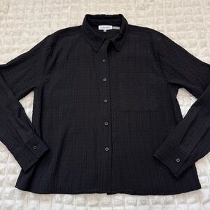 NEW Calvin Klein Small Black Button Down Textured Blouse Top ~ Classic Capsule